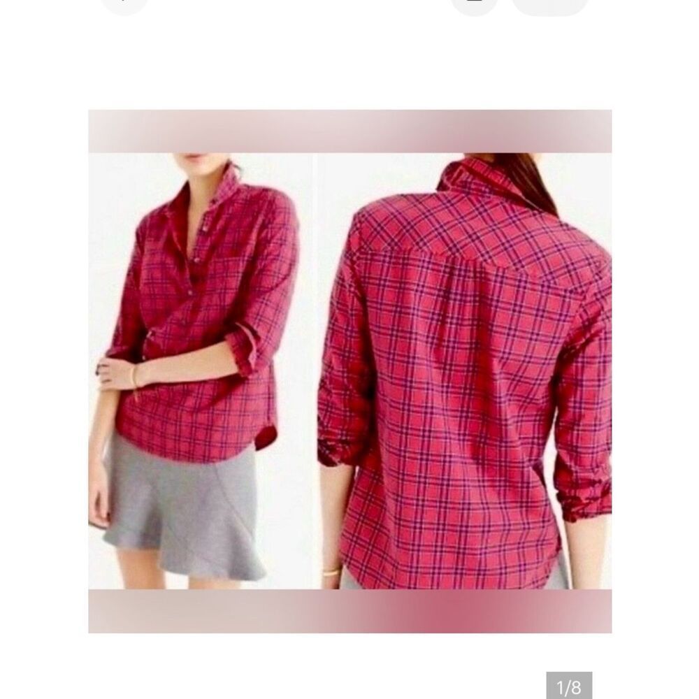 J Crew Plaid Popover In Red/Black Womens 2
